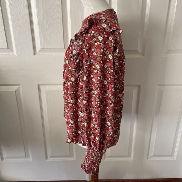 Knox Rose Womens Top Medium Cottage Core Boho Floral Ruffle Hippie Shirred Pink - Picture 6 of 14